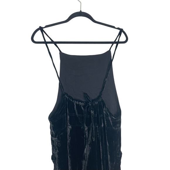 Free People Black Velvet Size S Wide Leg Drawstring Back Boho Weekender Overalls - Picture 7 of 12